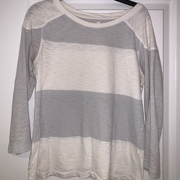 White & Light Grey Striped 3/4 Sleeve Shirt - Picture 4 of 7